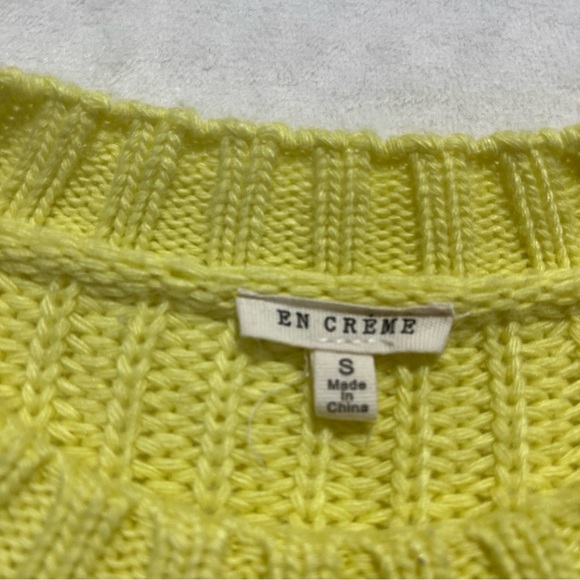 EN CRÈME Womens Cropped Yellow Sweater Puff Crocheted Long Sleeves Size Small - Picture 5 of 9
